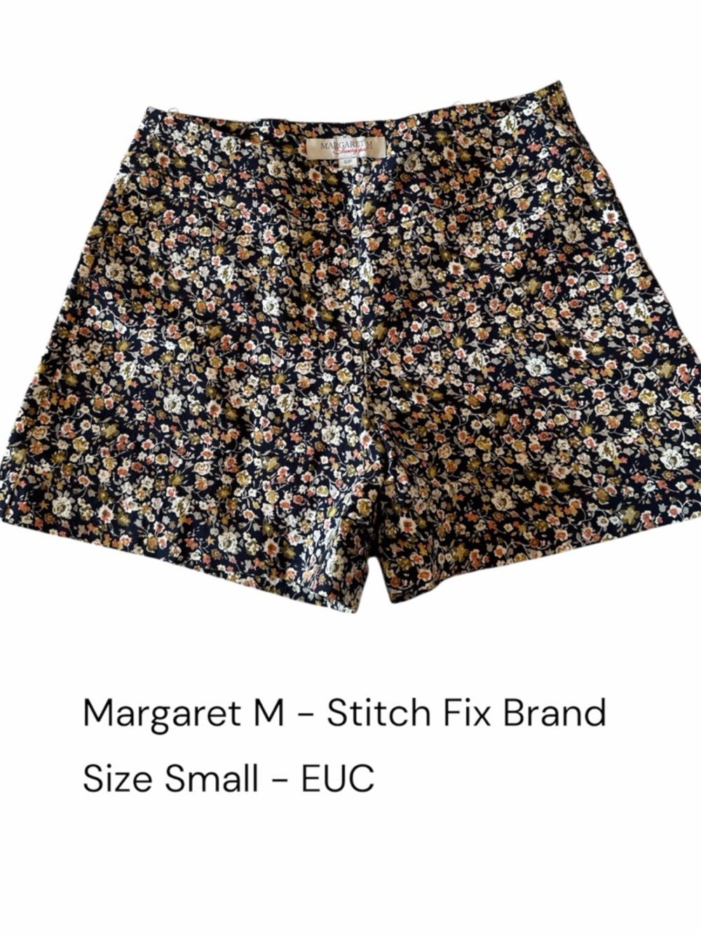 Margaret M Navy Blue Floral High-Waist Shorts - Size Small